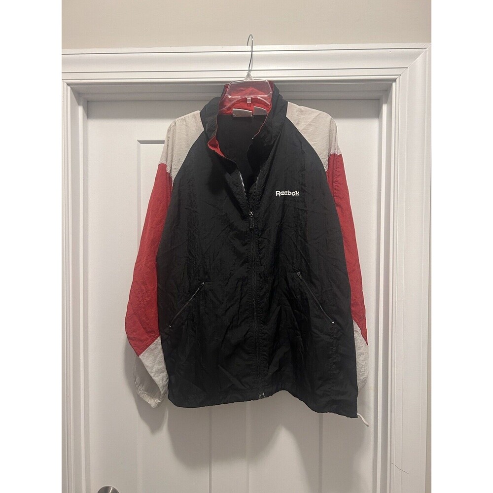 Windbreaker Vintage Y2K Reebok men’s tricolor jacket Red Black White Size Large